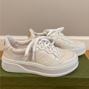 Gucci - White GG Embossed Chunky Leather Sneakers.  Size 38. NWT